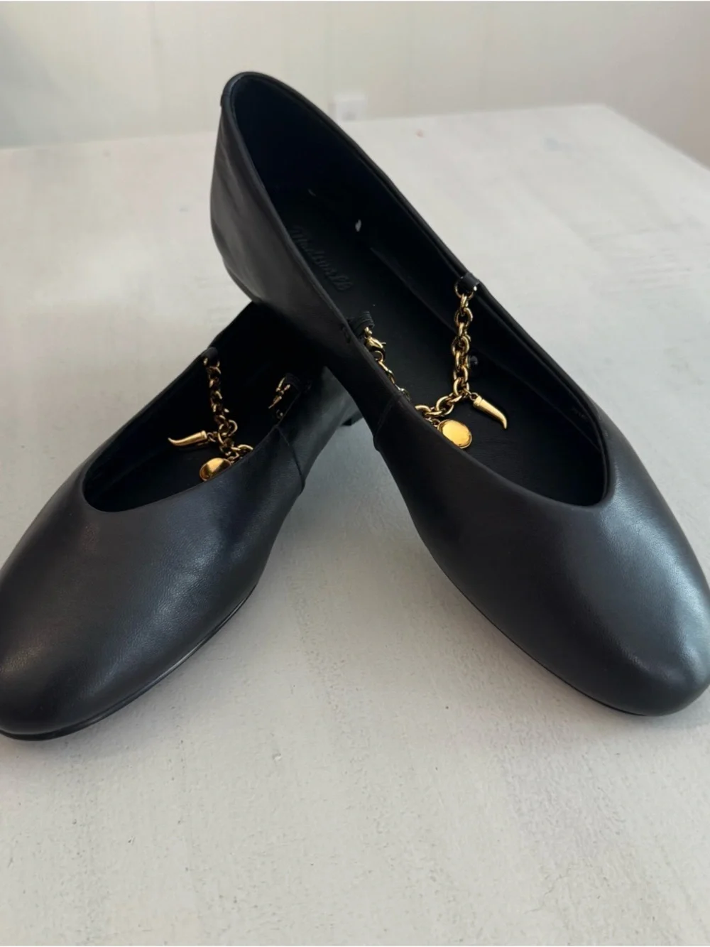 Madewell Womens Black Remy Mary Jane Leather Chain-Accent Ballet Flats Sz 9 NWOT